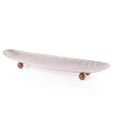Oval Stainless Steel Serving Dish with Wooden Base