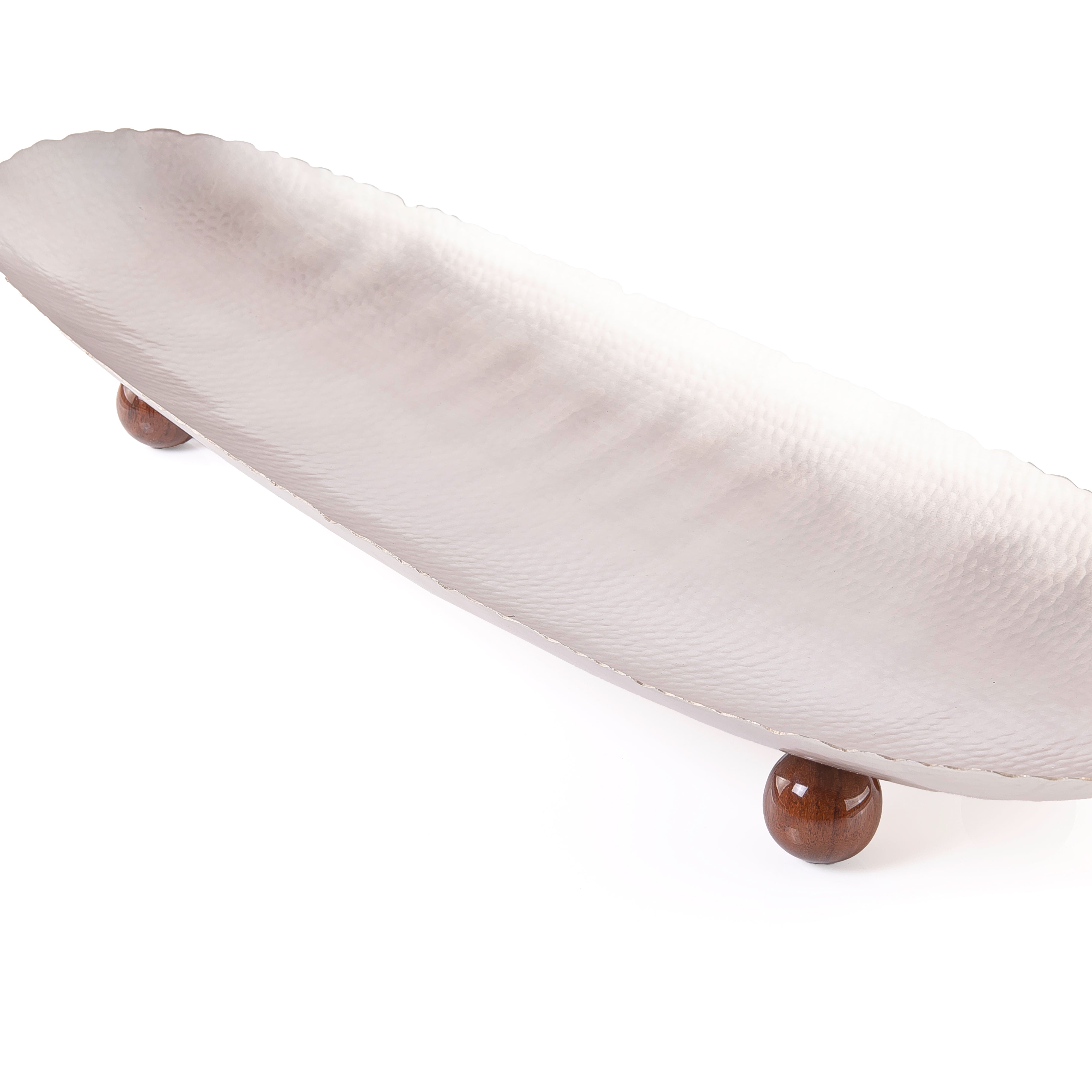 Oval Stainless Steel Serving Dish with Wooden Base