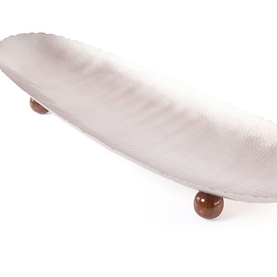 Oval Stainless Steel Serving Dish with Wooden Base
