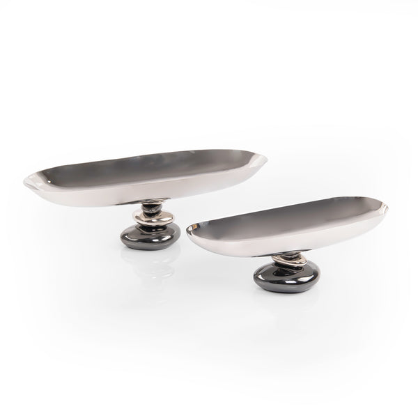 Set of 2 Oval  Metal Stand with Tiered Base