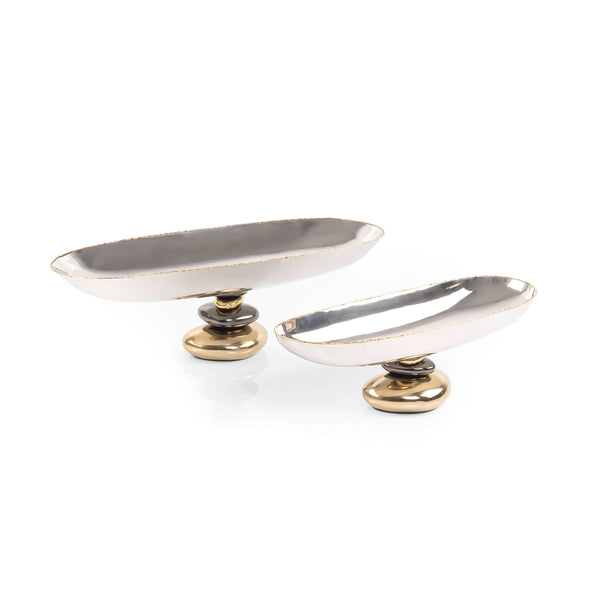 Set of 2 Oval  Metal Stand with Tiered Base