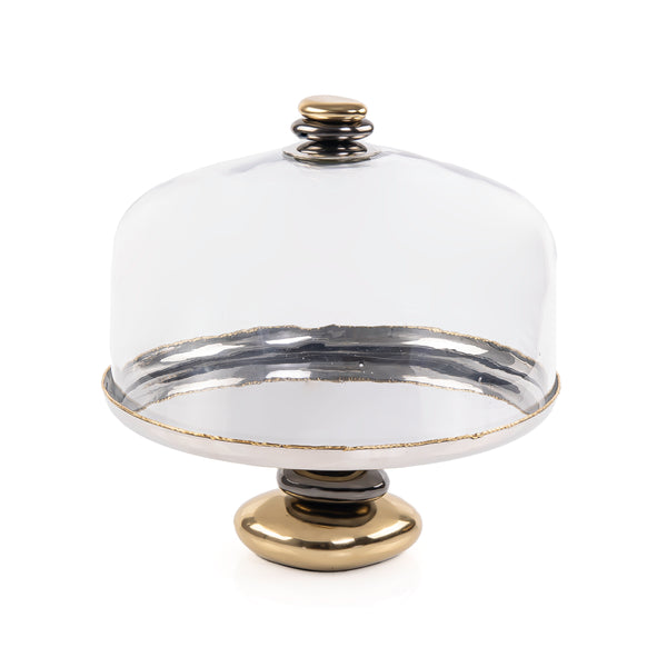 Circular Metal Stand with Glass Cover and Raised Base - Medium