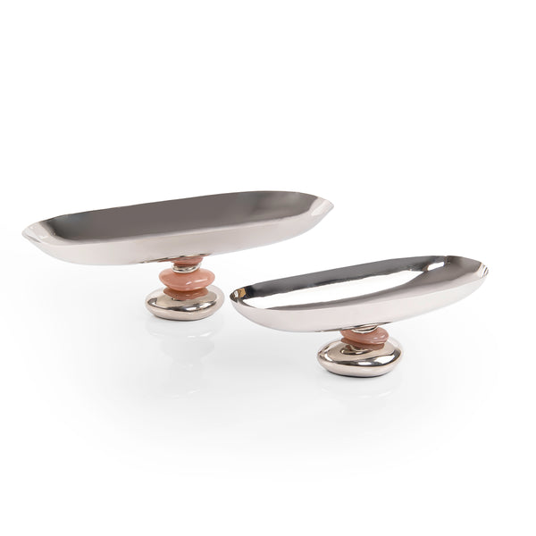 Set of 2 Oval Metal Stand with Tiered Base