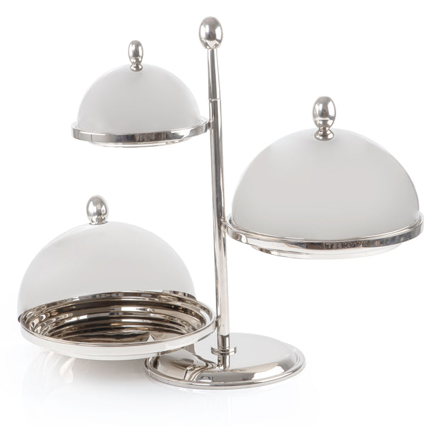 Three-Tier Stainless Steel Serving Stand 
with Round Covered Dishes