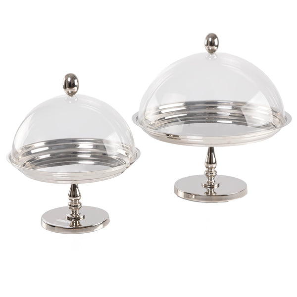 Set of 2 Stainless Steel Cake Stand with Acrylic Cover and Round Base