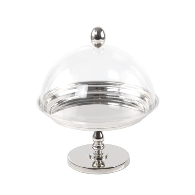 Stainless Steel Cake Stand with Acrylic Cover and Decorative Base - Medium