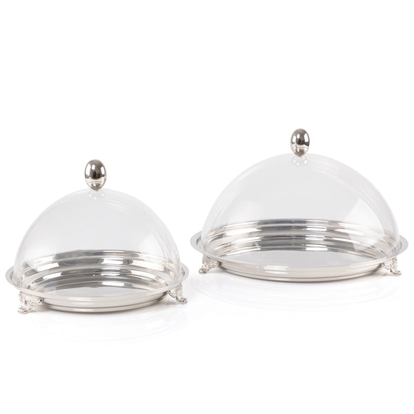 Set of 2 Stainless Steel Cake Stand with Acrylic Cover and Decorative Base