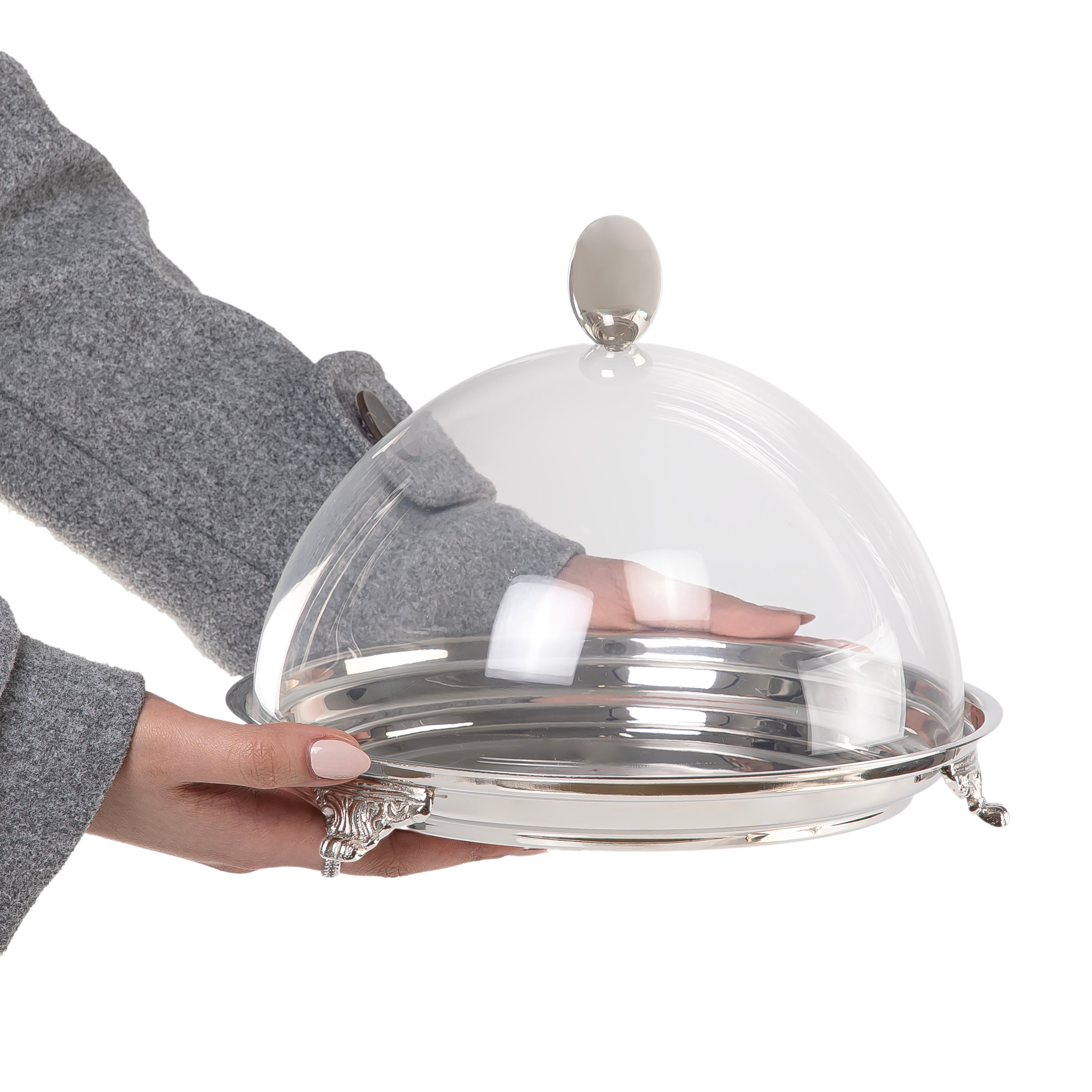 حامل كيك من الإستانلس ستيل مع غطاء من الأكريليك - وسط