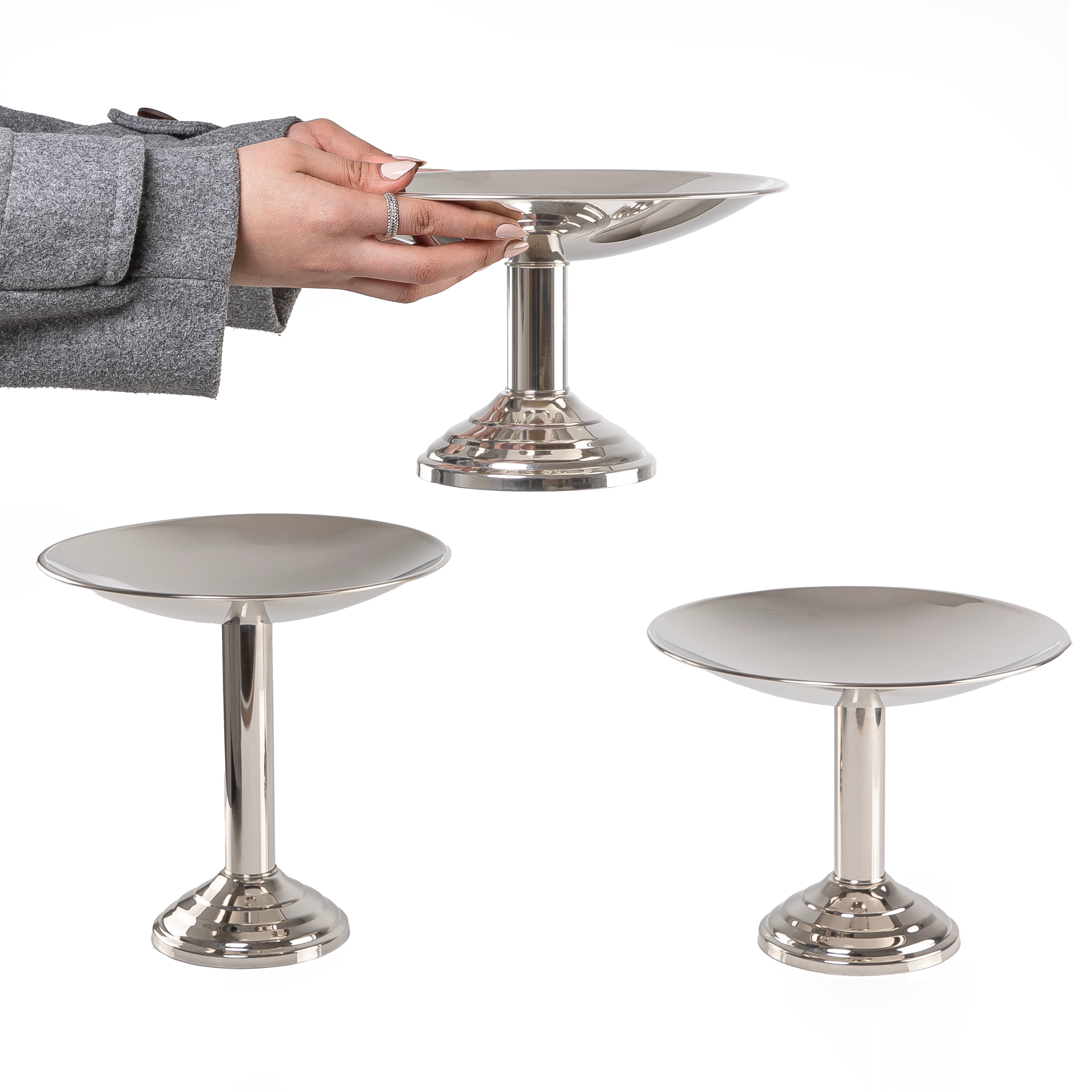 طقم من 3 حامل كيك من الإستانلس ستيل بقاعدة أسطوانية