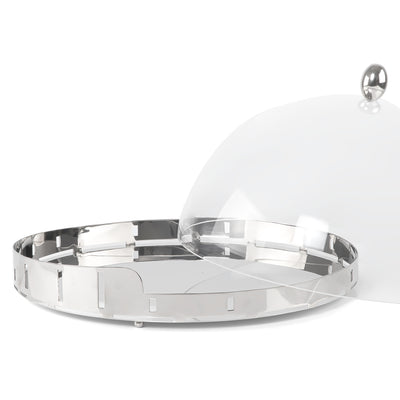 حامل كيك من الإستانلس ستيل مع غطاء من الأكريليك - كبير