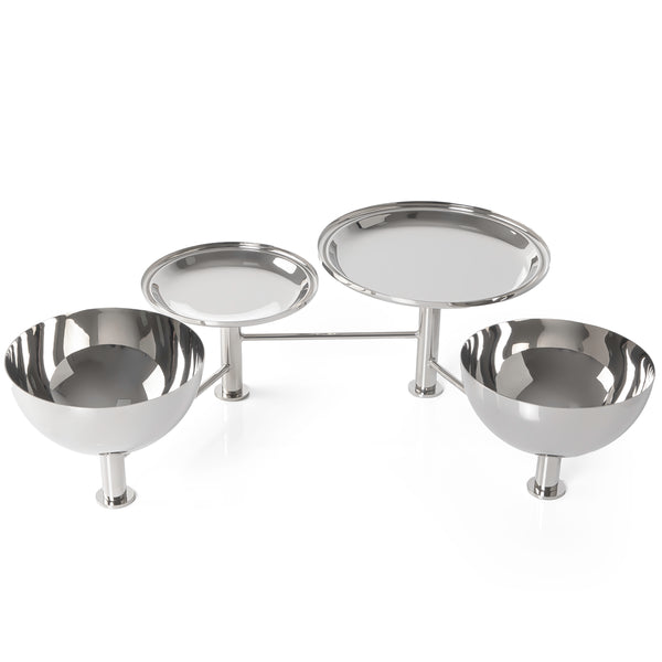 Stainless Steel Serving Stand Featuring
 Two Dishes and Two Bowls