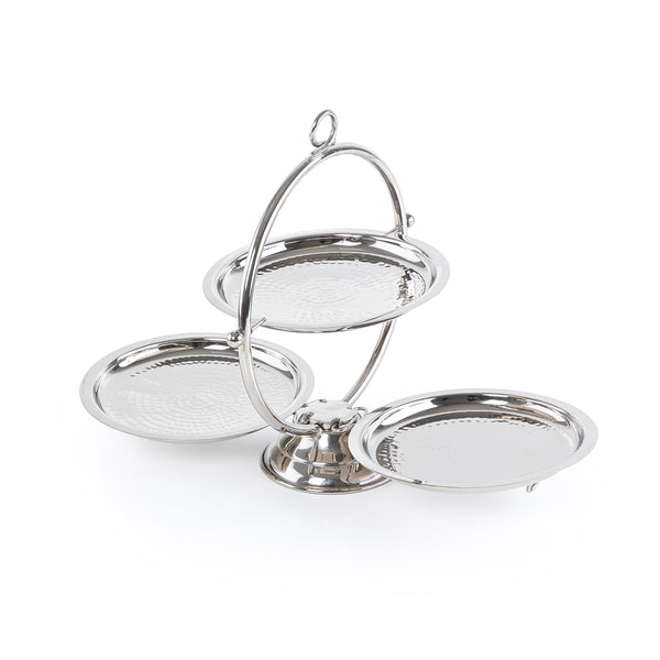 Stainless steel three circular tiers stand - silver