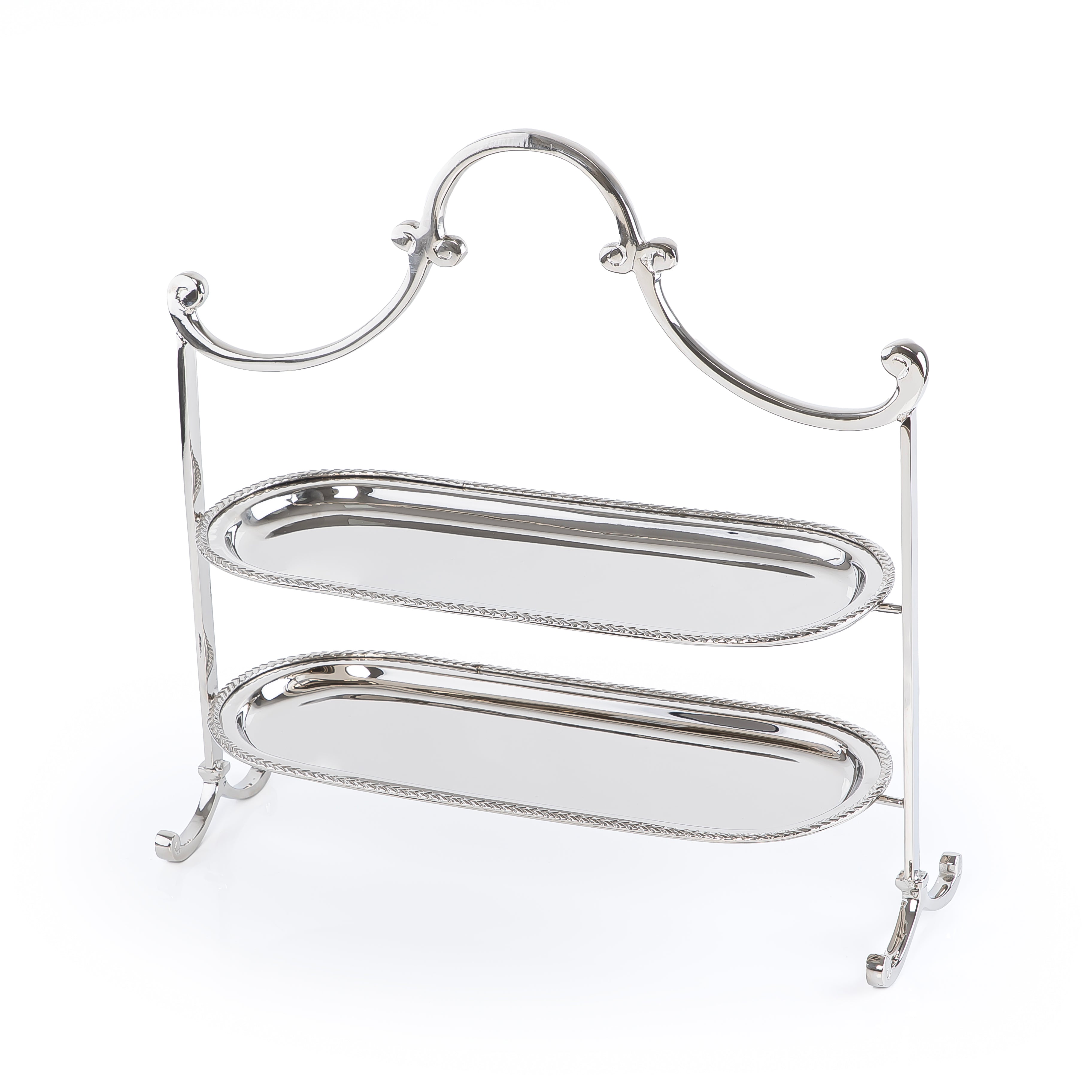 Stainless steel two oval tiers stand - silver