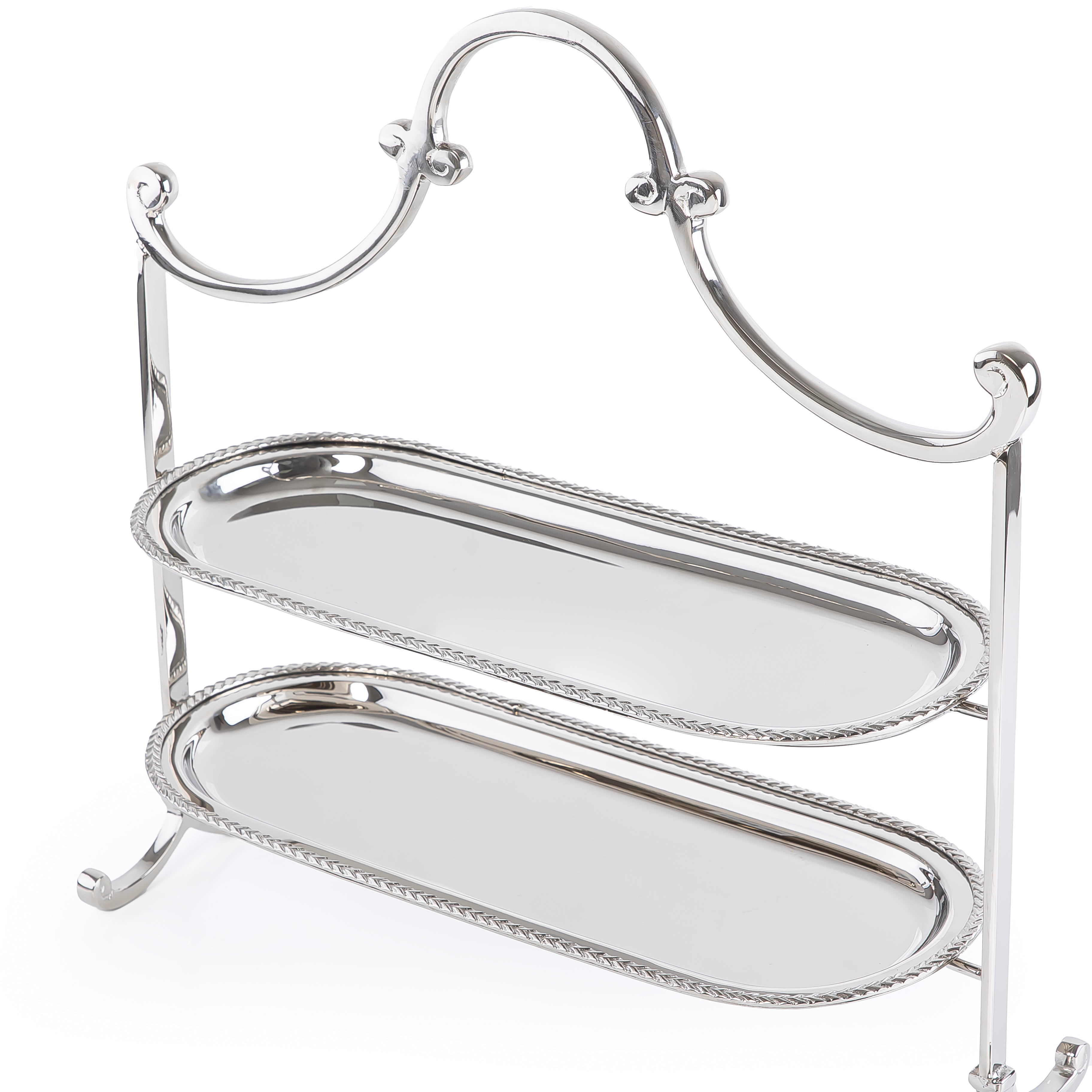 Stainless steel two oval tiers stand - silver