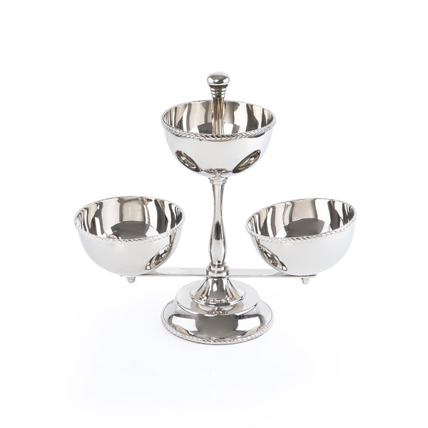 حامل تقديم ثلاثي الطبقات من المعدن اللامع للأوعية