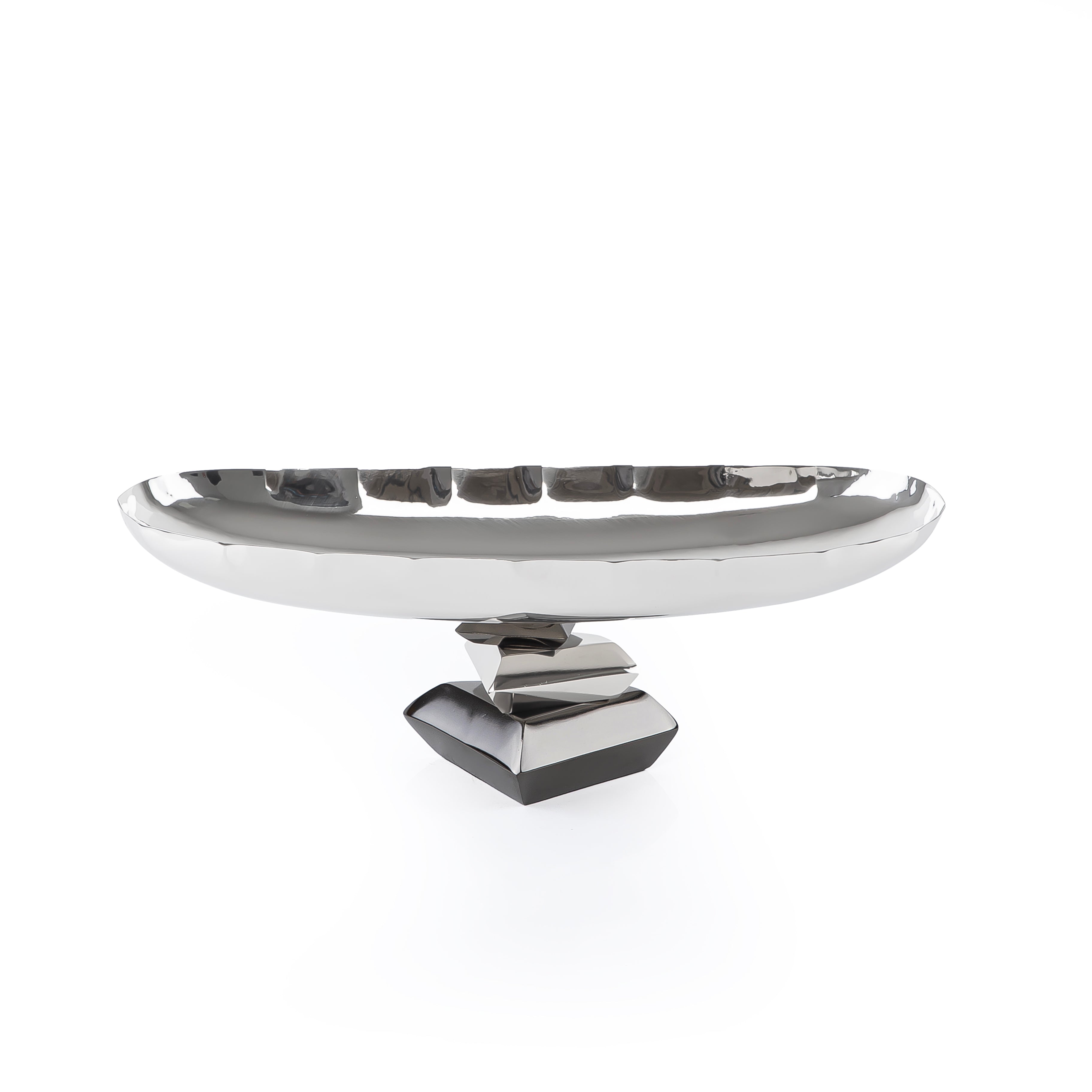 Elegant Metal Oval Serving Dish Silver with Black - Medium