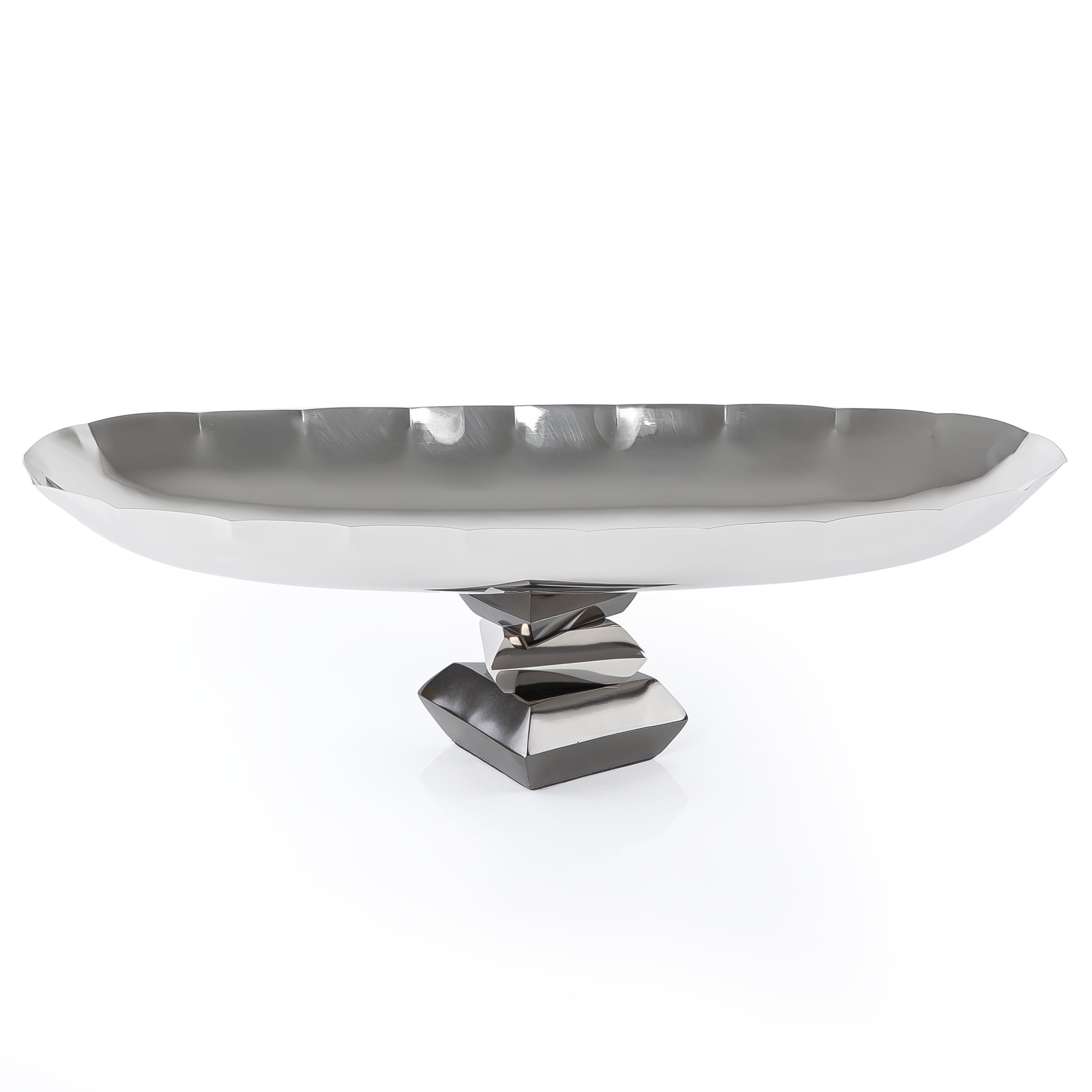 Elegant Metal Oval Serving Dish Silver with Black - Large