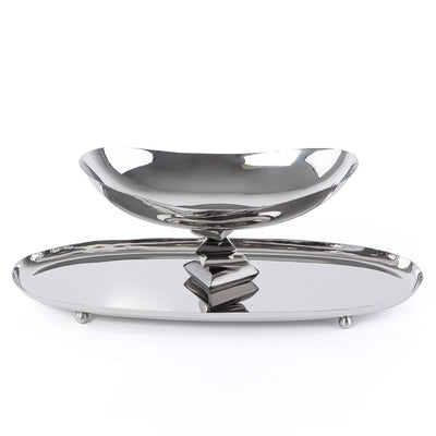 Oval Metal Dish with Bowl 2-Tires with gift box - Silver