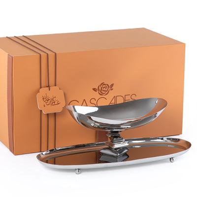 Oval Metal Dish with Bowl 2-Tires with gift box - Silver