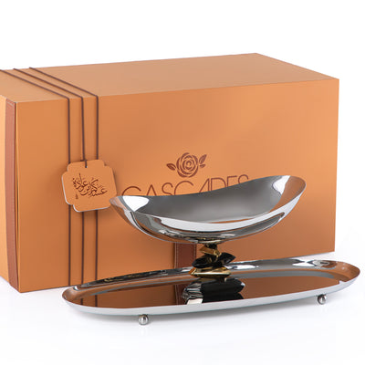 Oval Metal Dish with Bowl 2-Tires with gift box - Silver