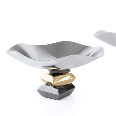 طقم 2 ستاند كيك معدني مع علبة هدايا - فضي و ذهبي