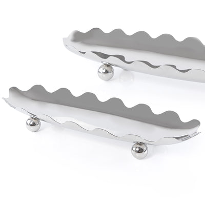 طقم مكون من 2 ستاند تقديم بيضاوي معدن بحواف معرجة  مع بوكس هدايا - فضي