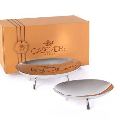 طقم مكون من 2 ستاند تقديم بيضاوي معدن مع بوكس هدايا - فضي