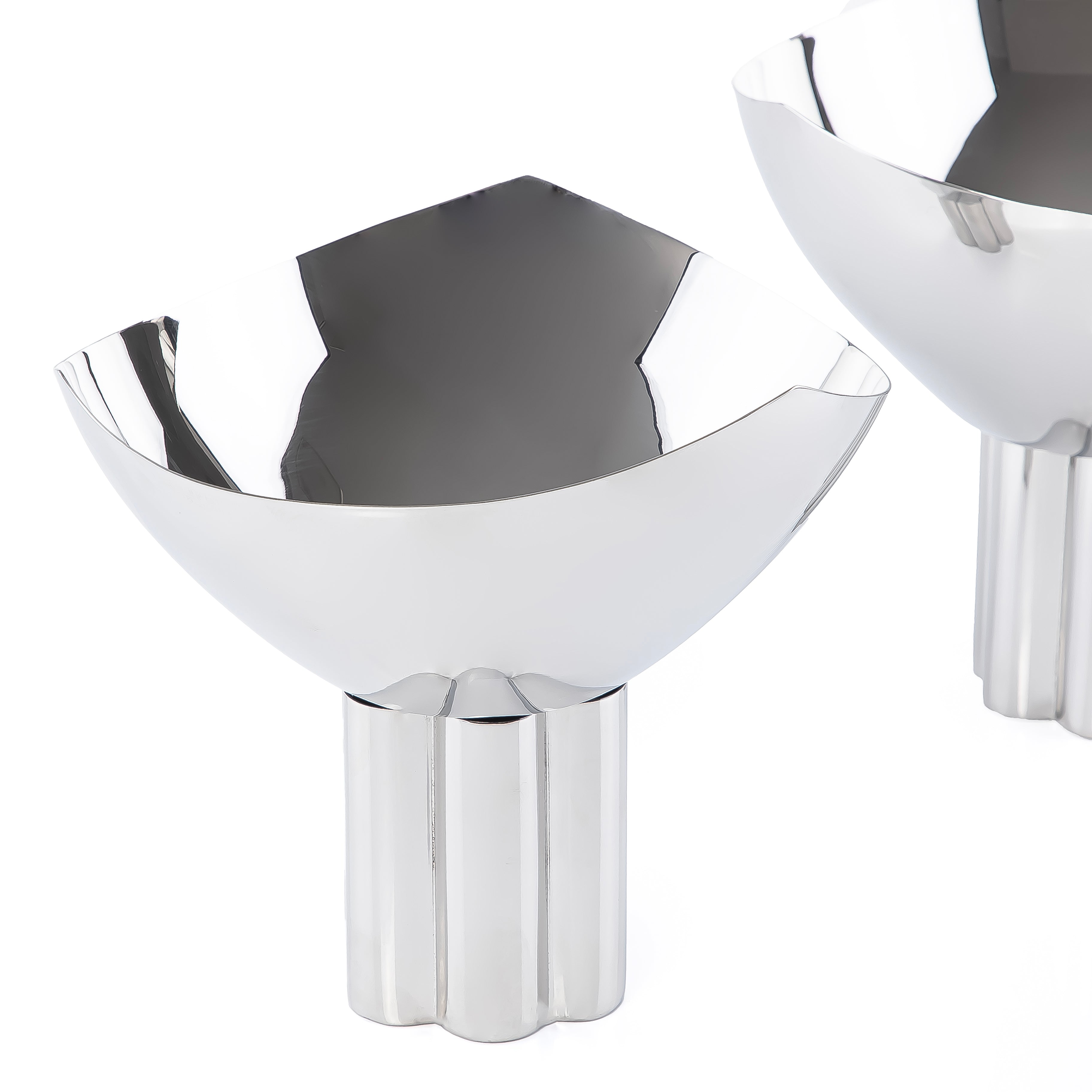 طقم 2 وعاء معدن للتقديم بقاعده مع بوكس للهديا - فضي