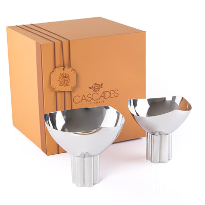 طقم 2 وعاء معدن للتقديم بقاعده مع بوكس للهديا - فضي