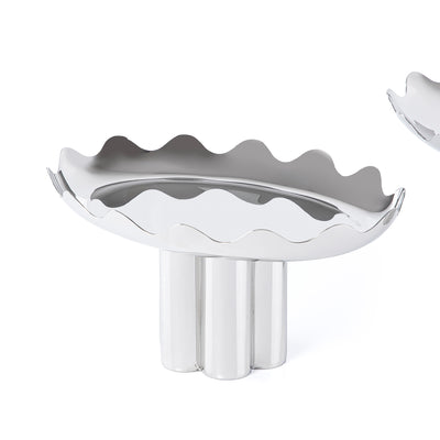 طقم مكون من 2 ستاند تقديم دائري معدن بحواف معرجة مع بوكس هدايا - فضي