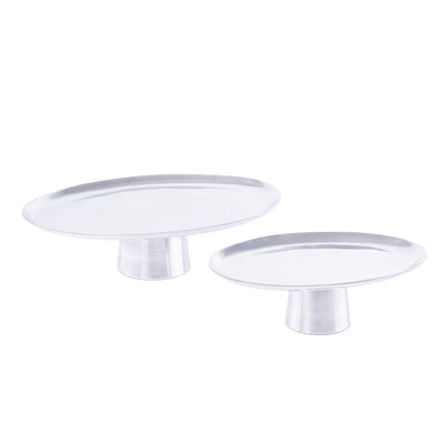 طقم 2 ستاندات تقديم بيضاوية من المعدن مع بوكس - فضي