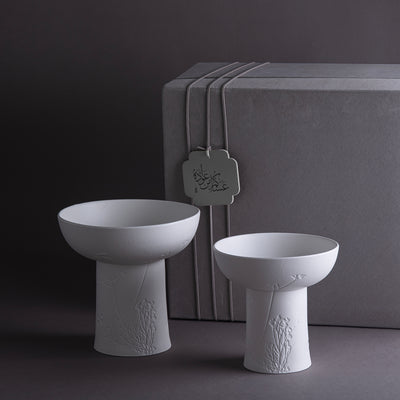 Set 2 Ceramic Stands with Gift Box – White