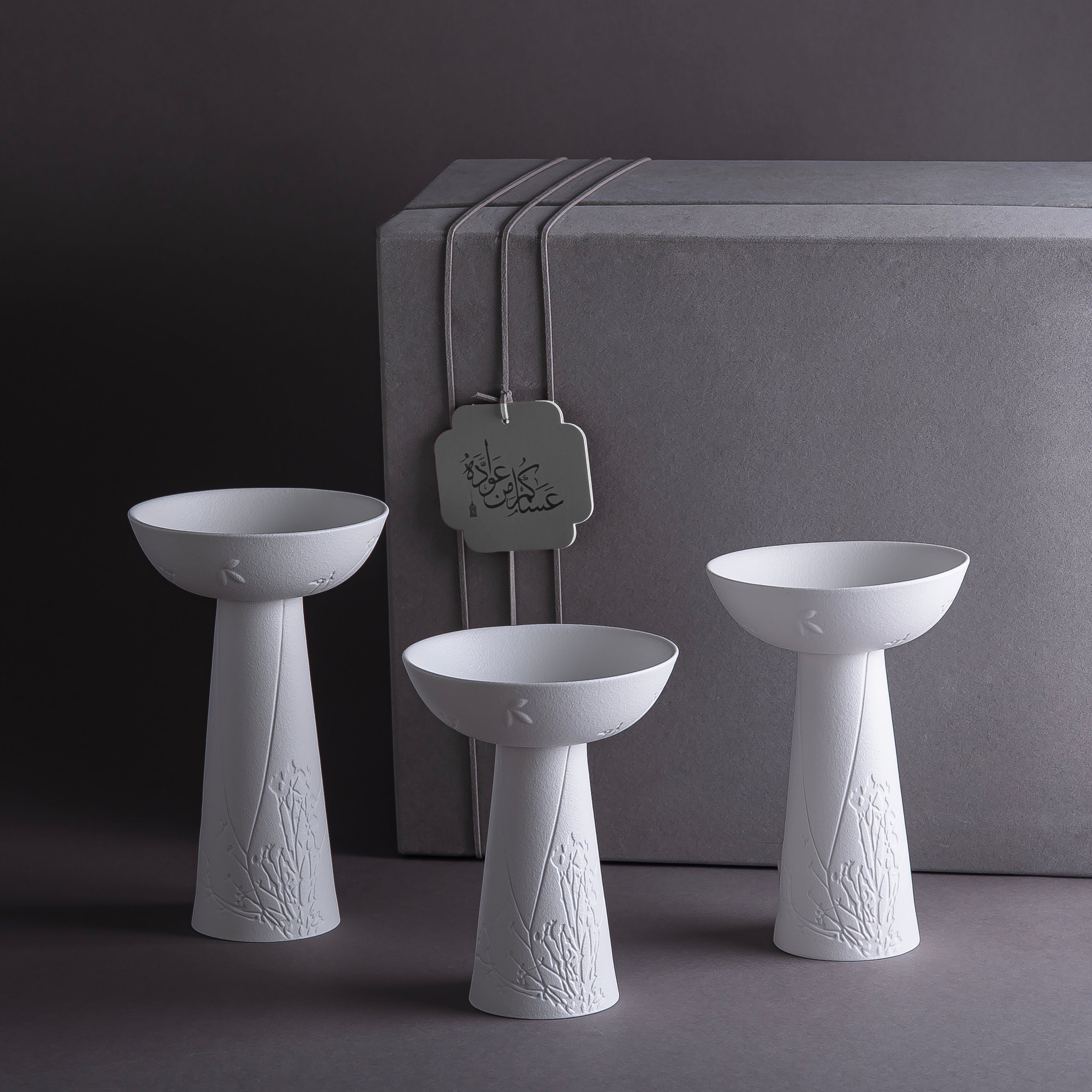 Set 3 Ceramic Stands with Gift Box – White