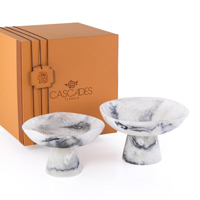 طقم 2 ستاند دائري من الريزن مع بوكس هدايا - أبيض و أسود