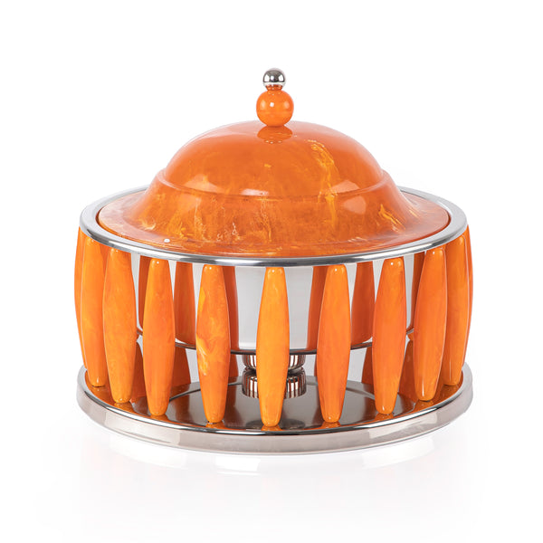 Stainless Food Warmer 2 Liter Decorated with Resin - Orange