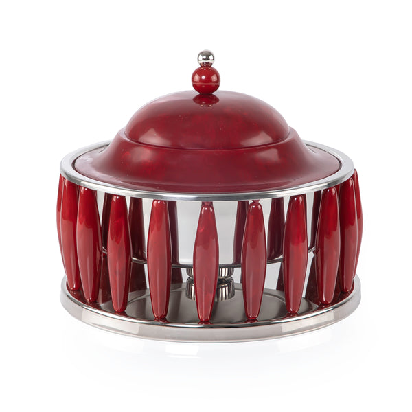 Stainless Food Warmer 2 Liter Decorated with Resins - Maroon