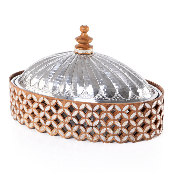 Elegant aluminum oval serving bowl with lid