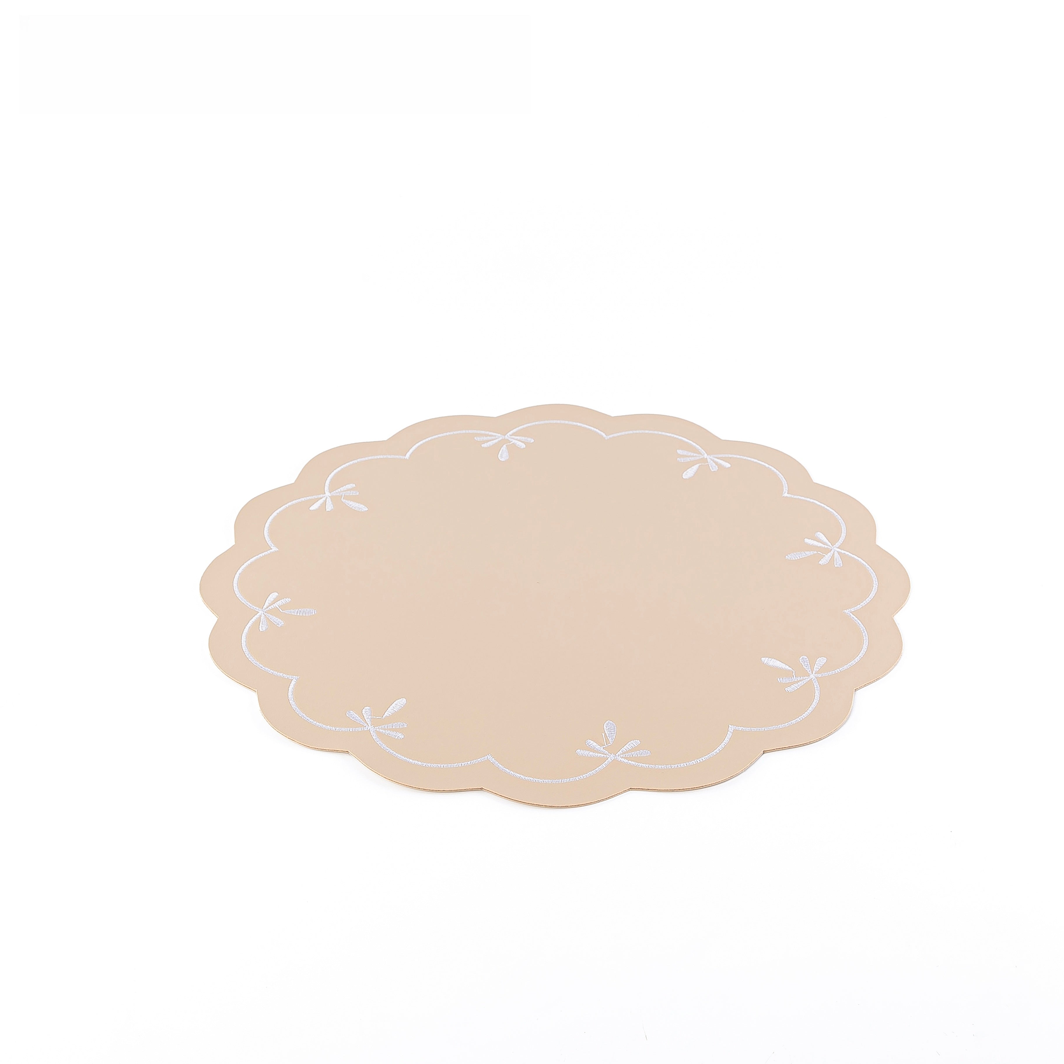 Set of 6 Circular Faux Leather Dining Placemat - Beige