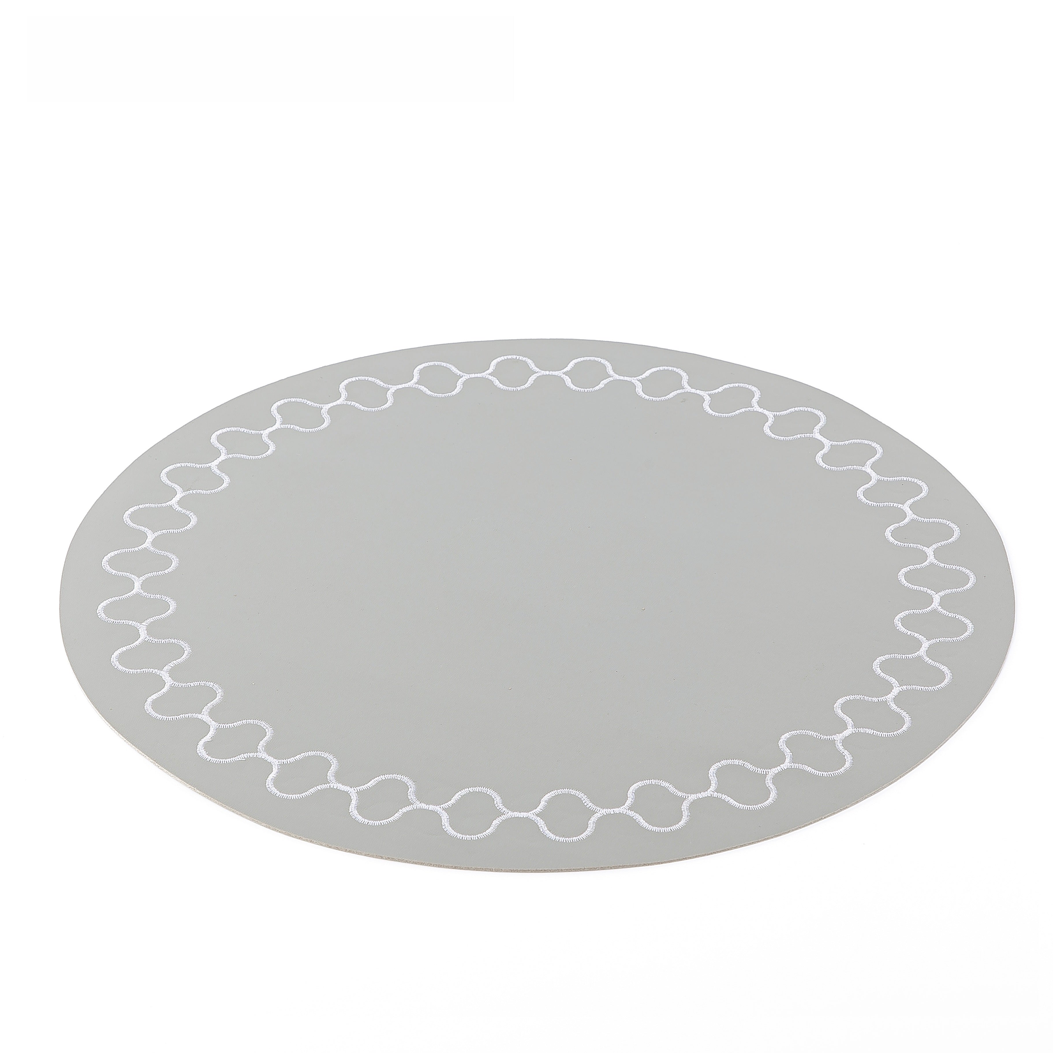 Set of 6 Circular Faux Leather Dining Placemat - Grey