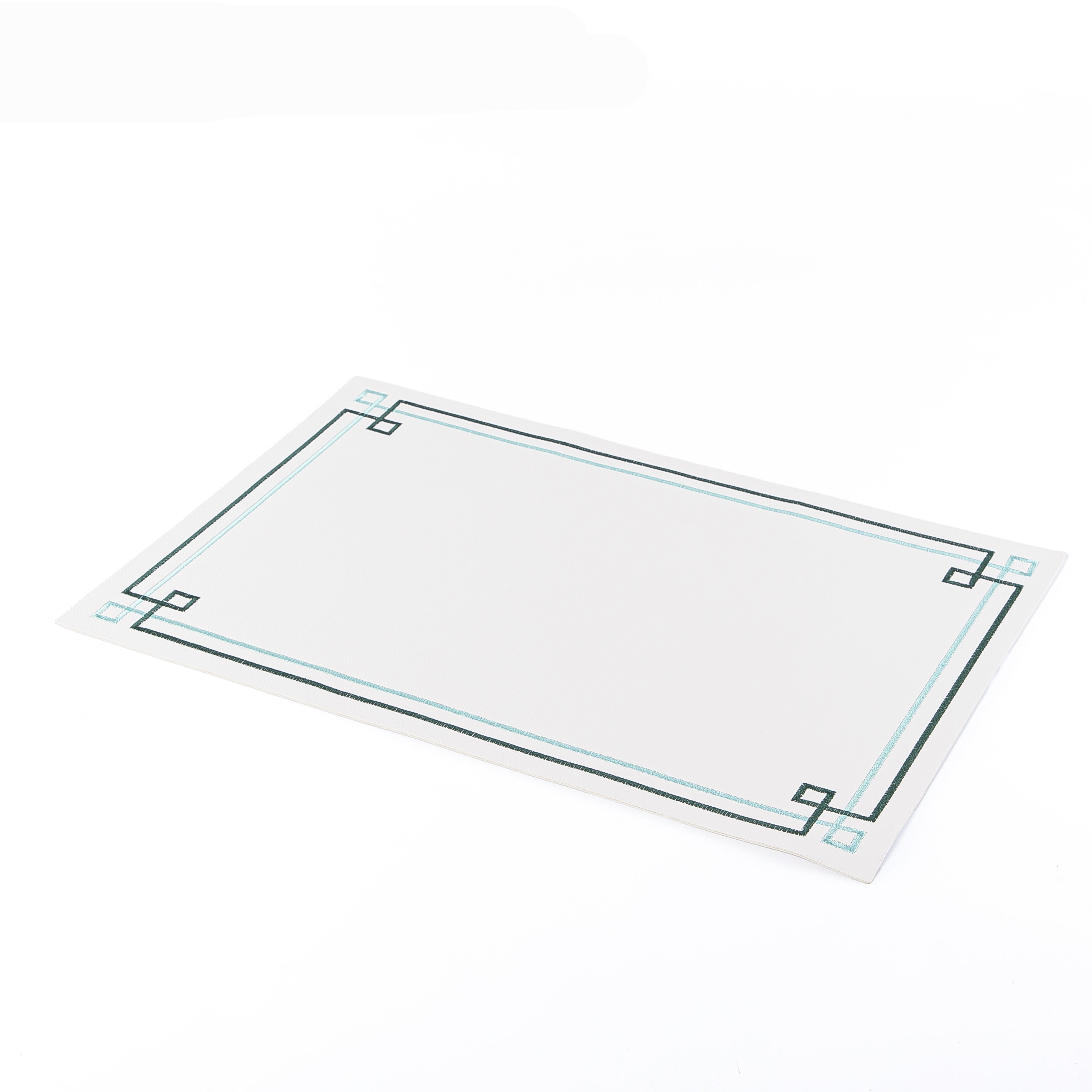Faux leather placement - white with green