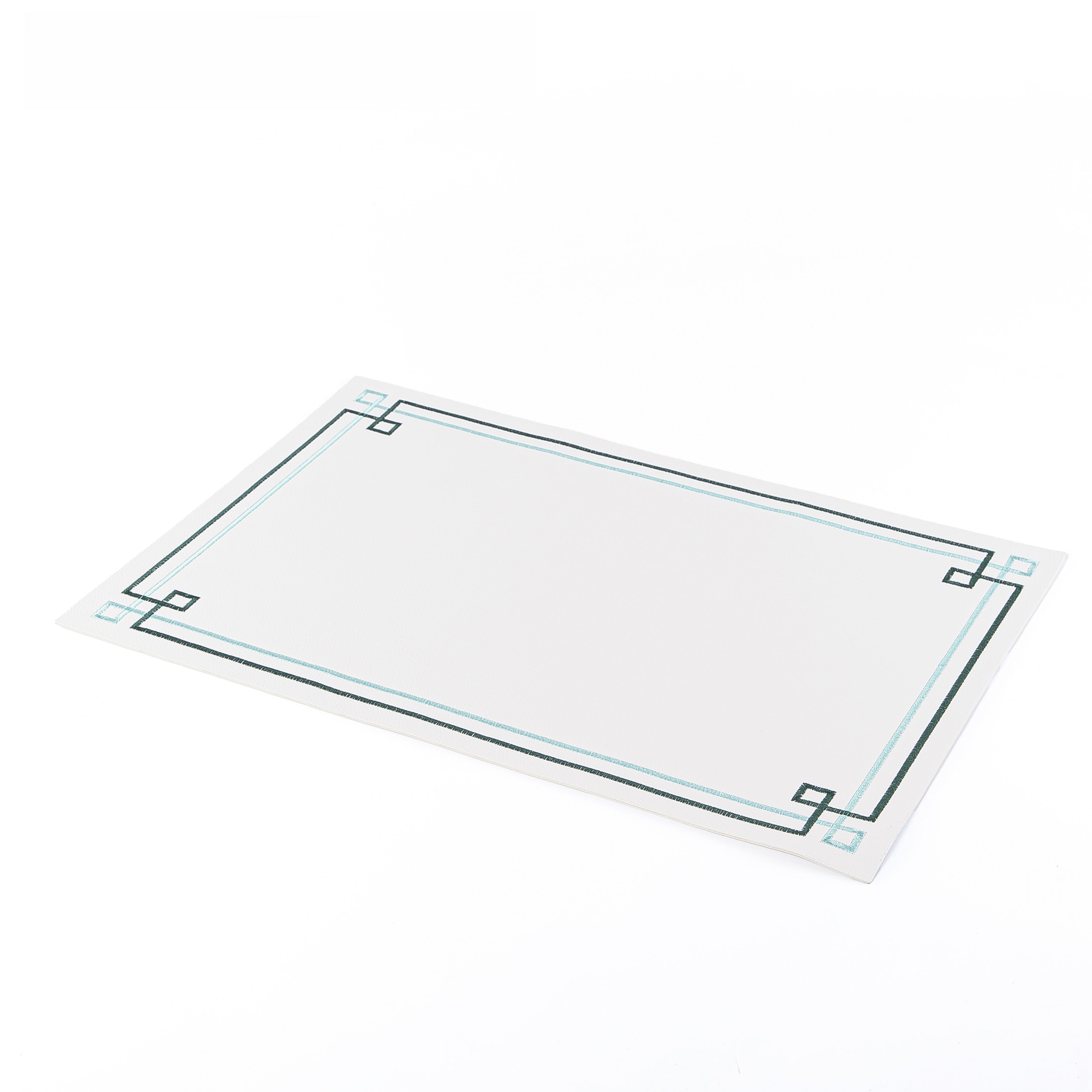 Set of 6 Rectangle Faux Leather Dining Placemat - White&Green