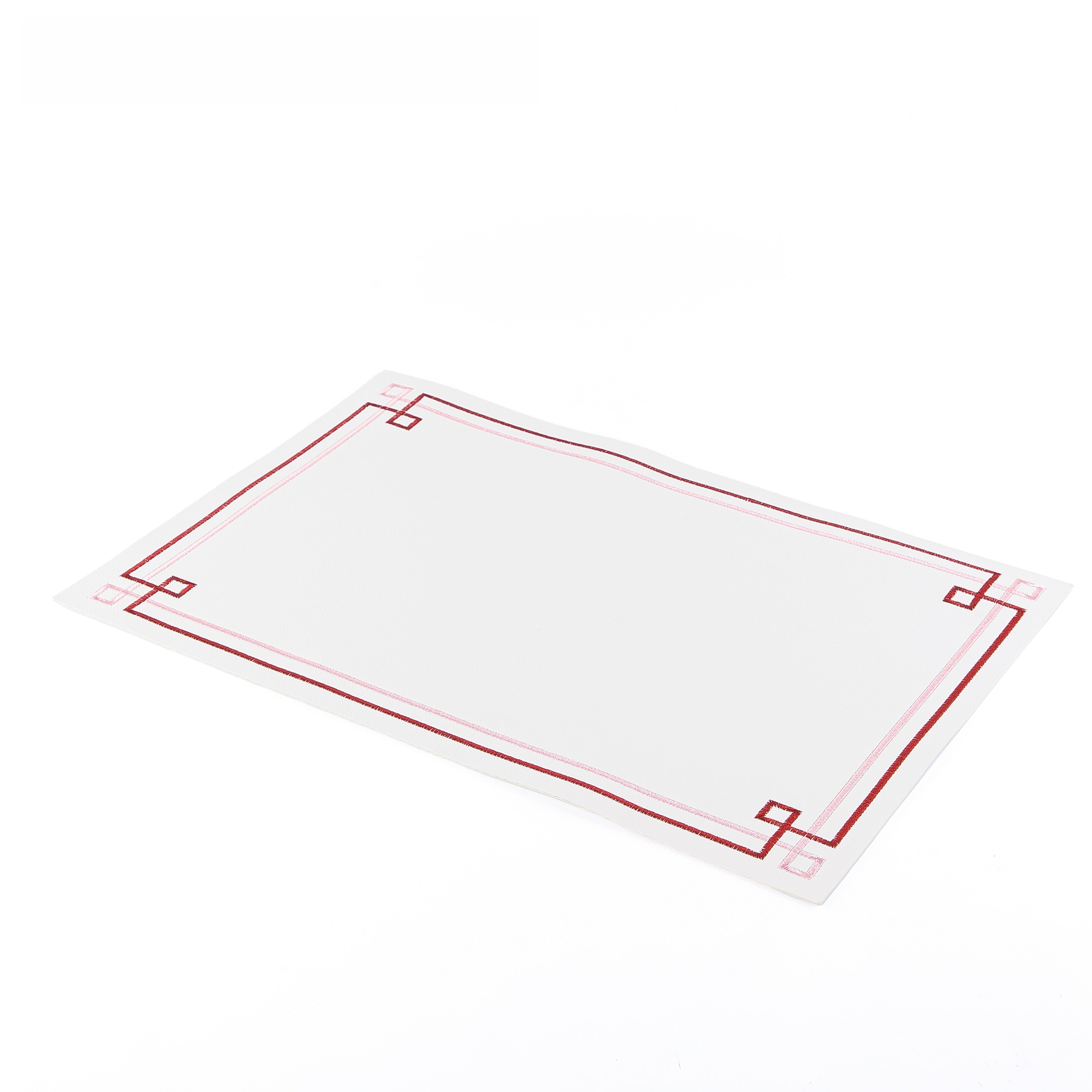 Set of 6 Rectangle Faux Leather Dining Placemat - White&Red