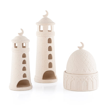 Set of 3 Pcs Pottery Round & Minarets Décor Set in Pink Velvet Gift Box