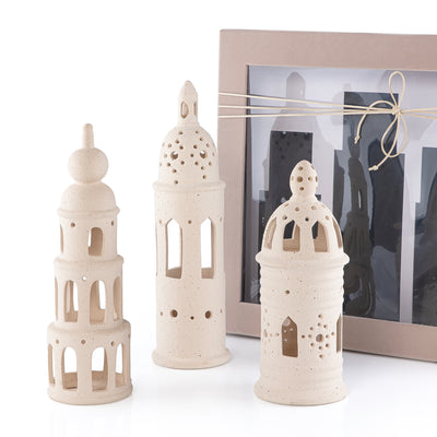 Set of 3 Pcs Pottery Minarets Décor in Pink Velvet-Wrapped Gift Box
