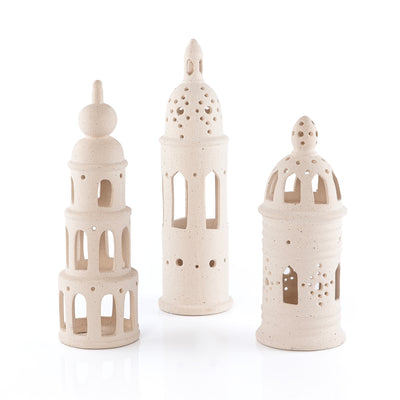 Set of 3 Pcs Pottery Minarets Décor in Pink Velvet-Wrapped Gift Box