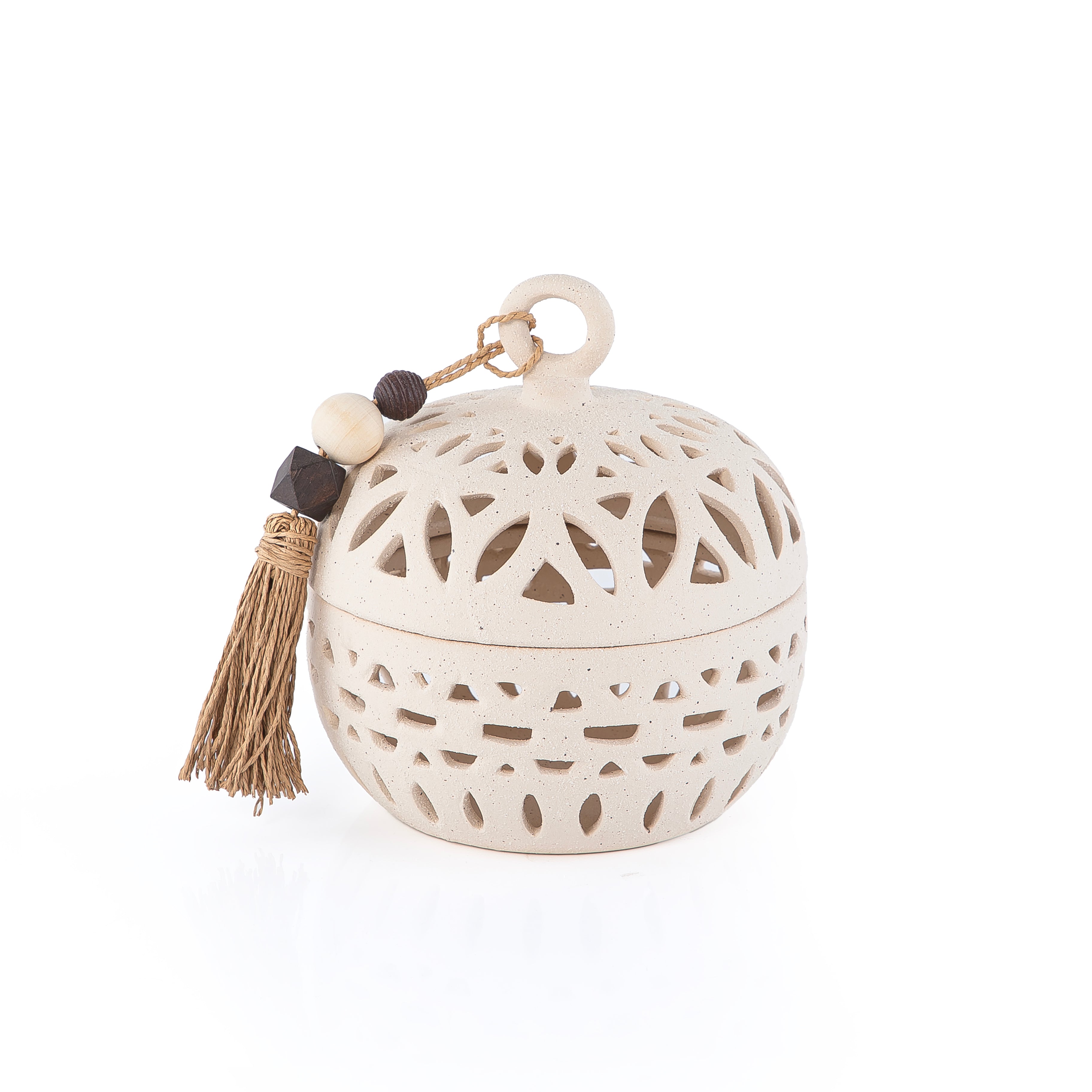 Gergaan decoration pottery round bowl with lid - small