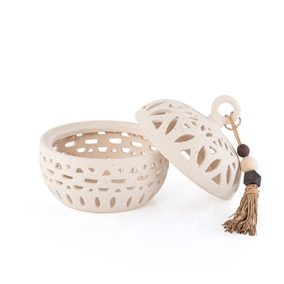 وعاء قرقيعان دائري من الفخار مع غطاء - حجم صغير