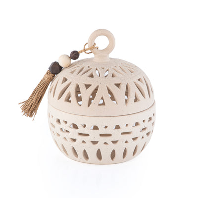 Gergaan decoration pottery round bowl with lid - large