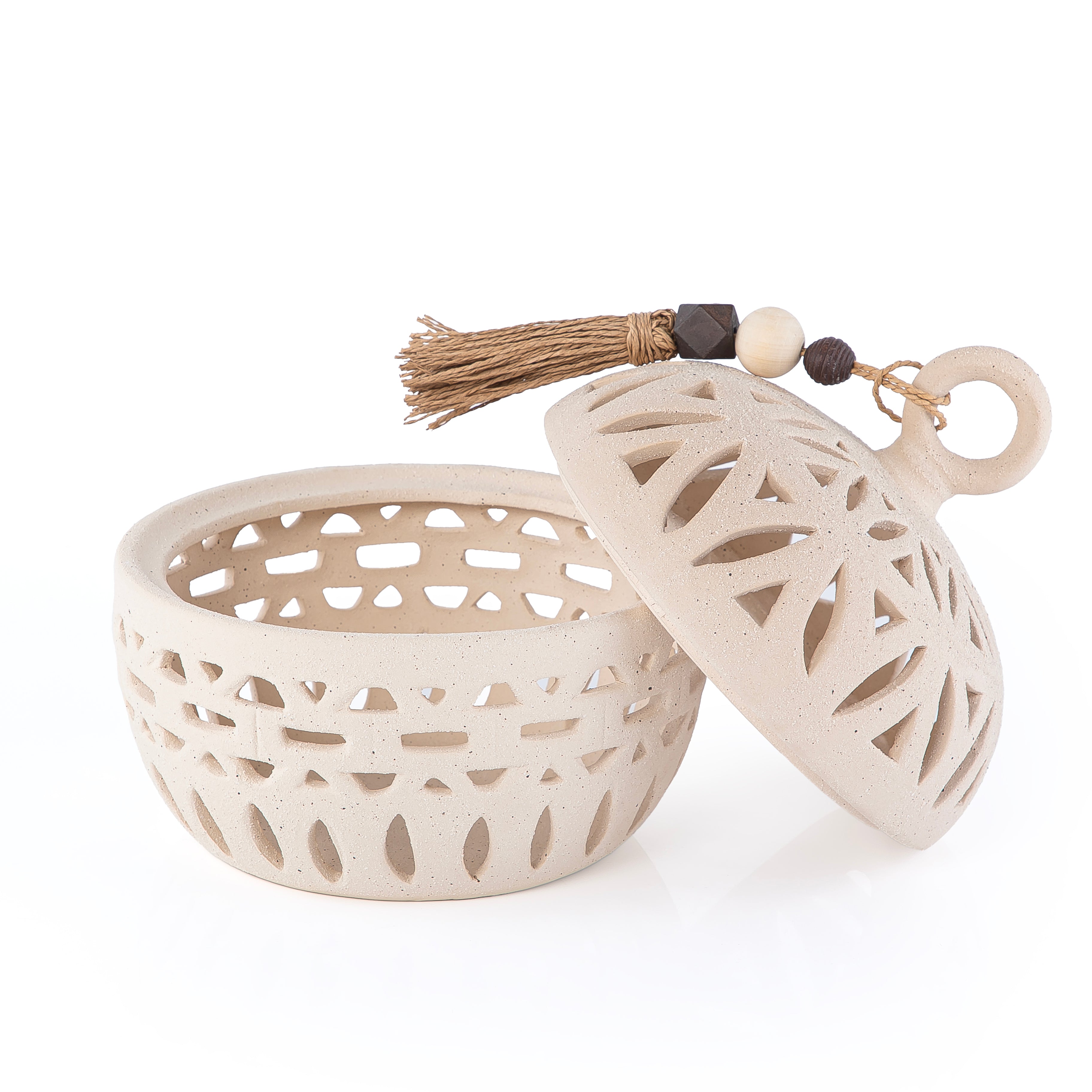 وعاء قرقيعان دائري من الفخار مع غطاء - حجم كبير 