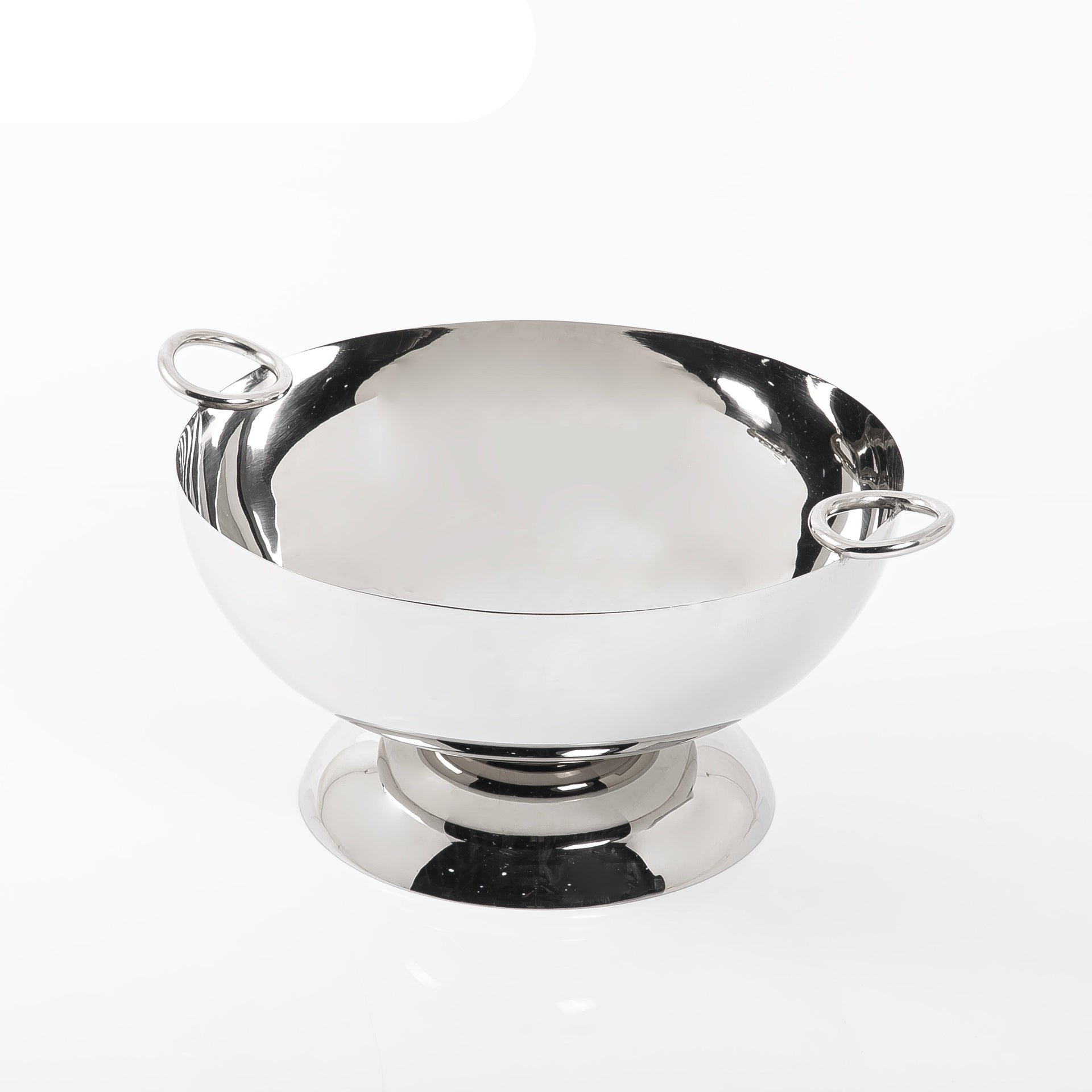 Polished Deep Round Metal Bowl with Ring Handles - 31 cm